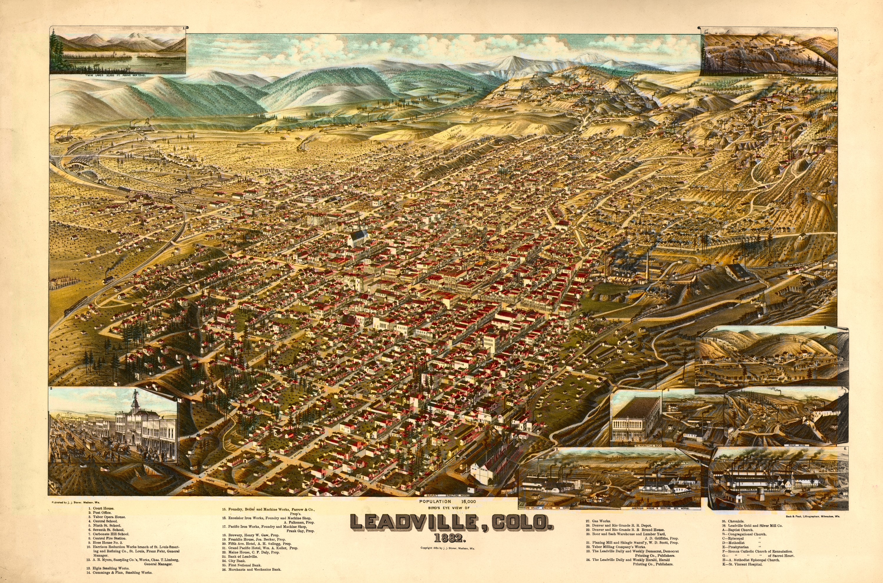 Panoramic map of Leadville, Colorado, 1882
