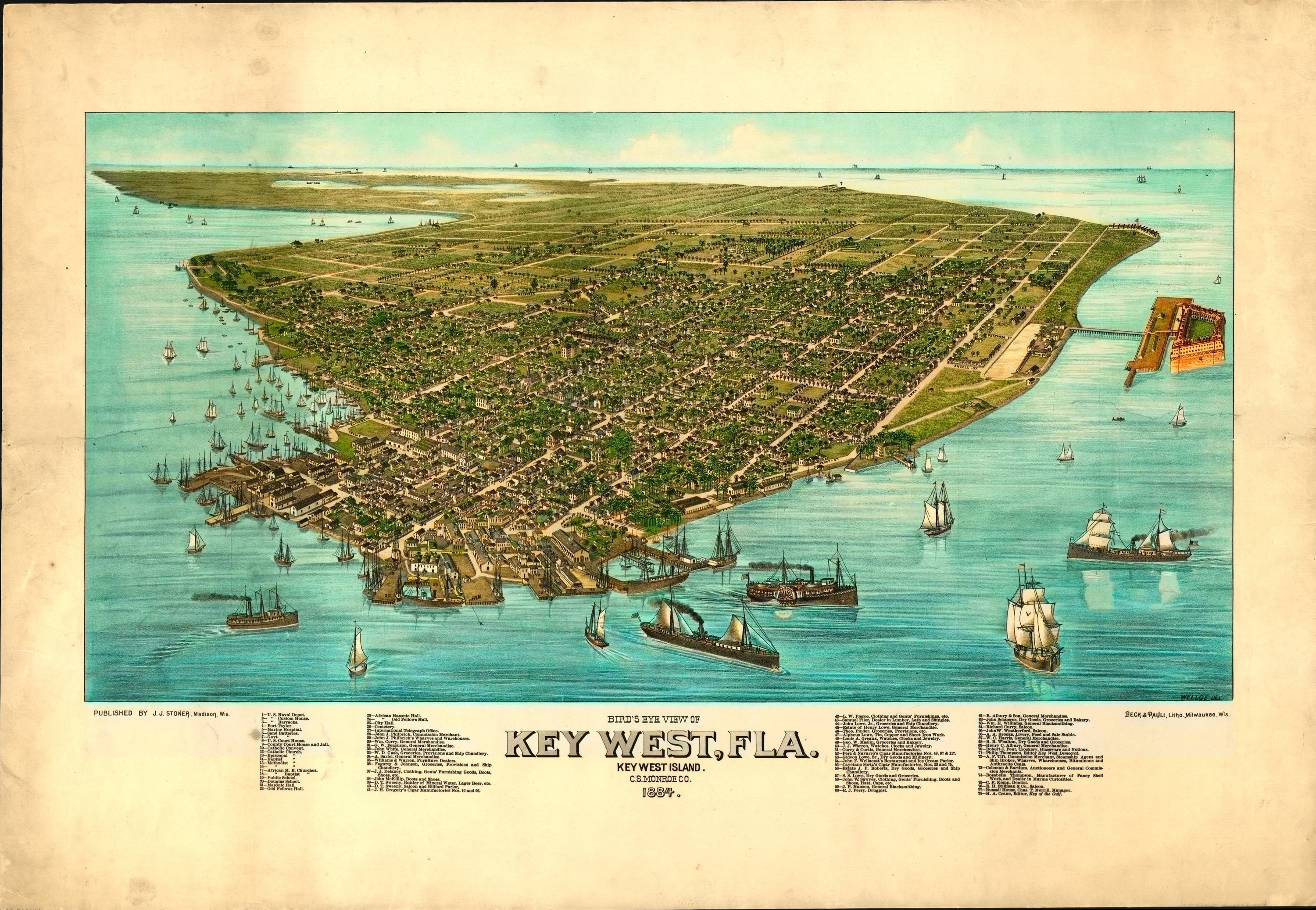 Panoramic map of Key West, Florida, 1884