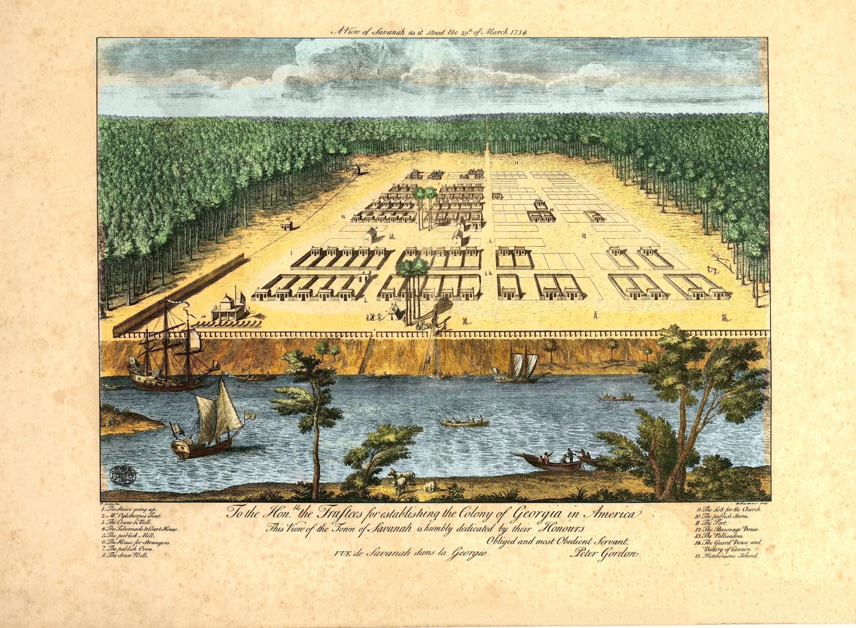 Panoramic map of Savannah, Georgia, 1734