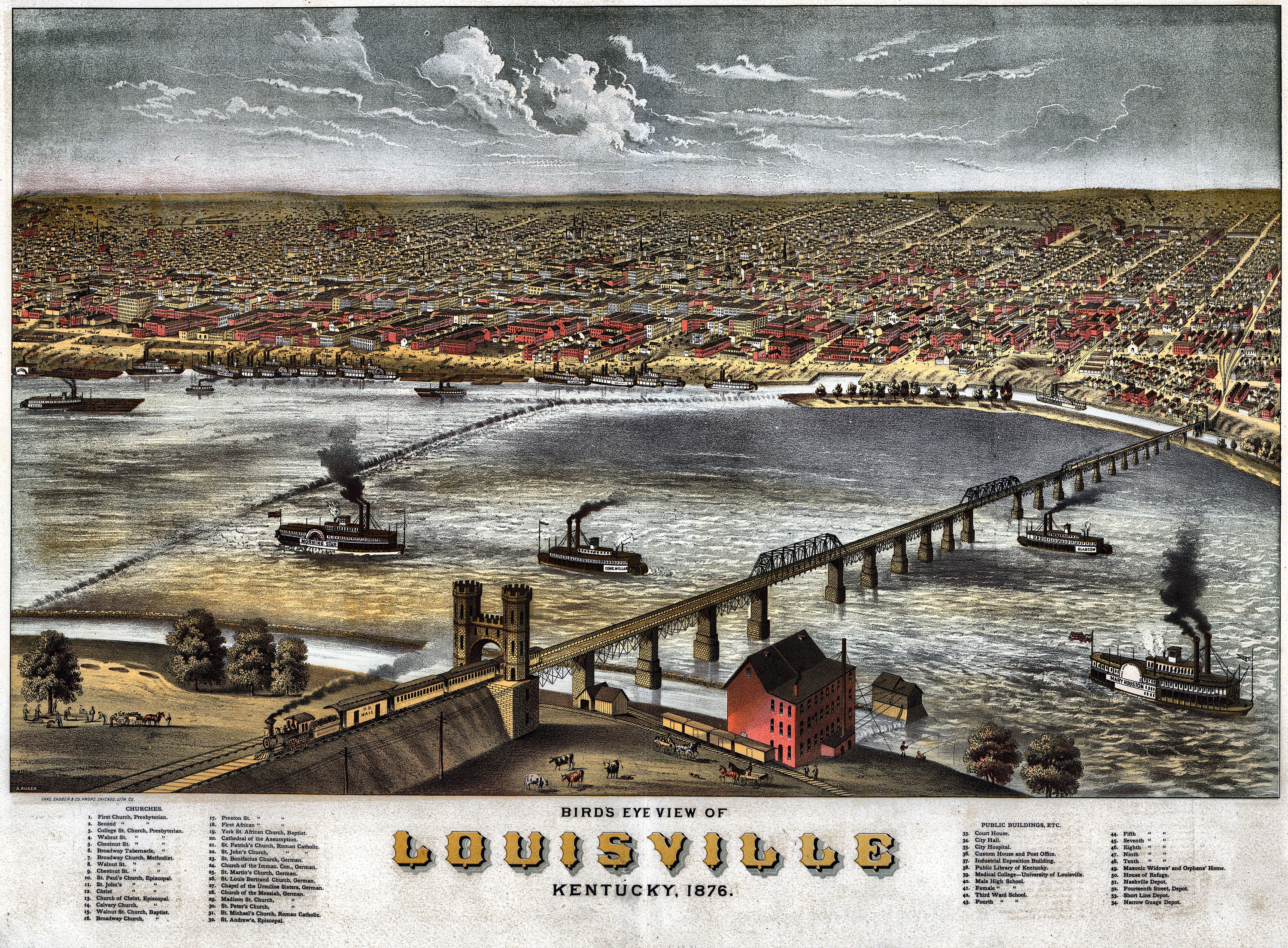 Panoramic map of Louisville, Kentucky, 1876