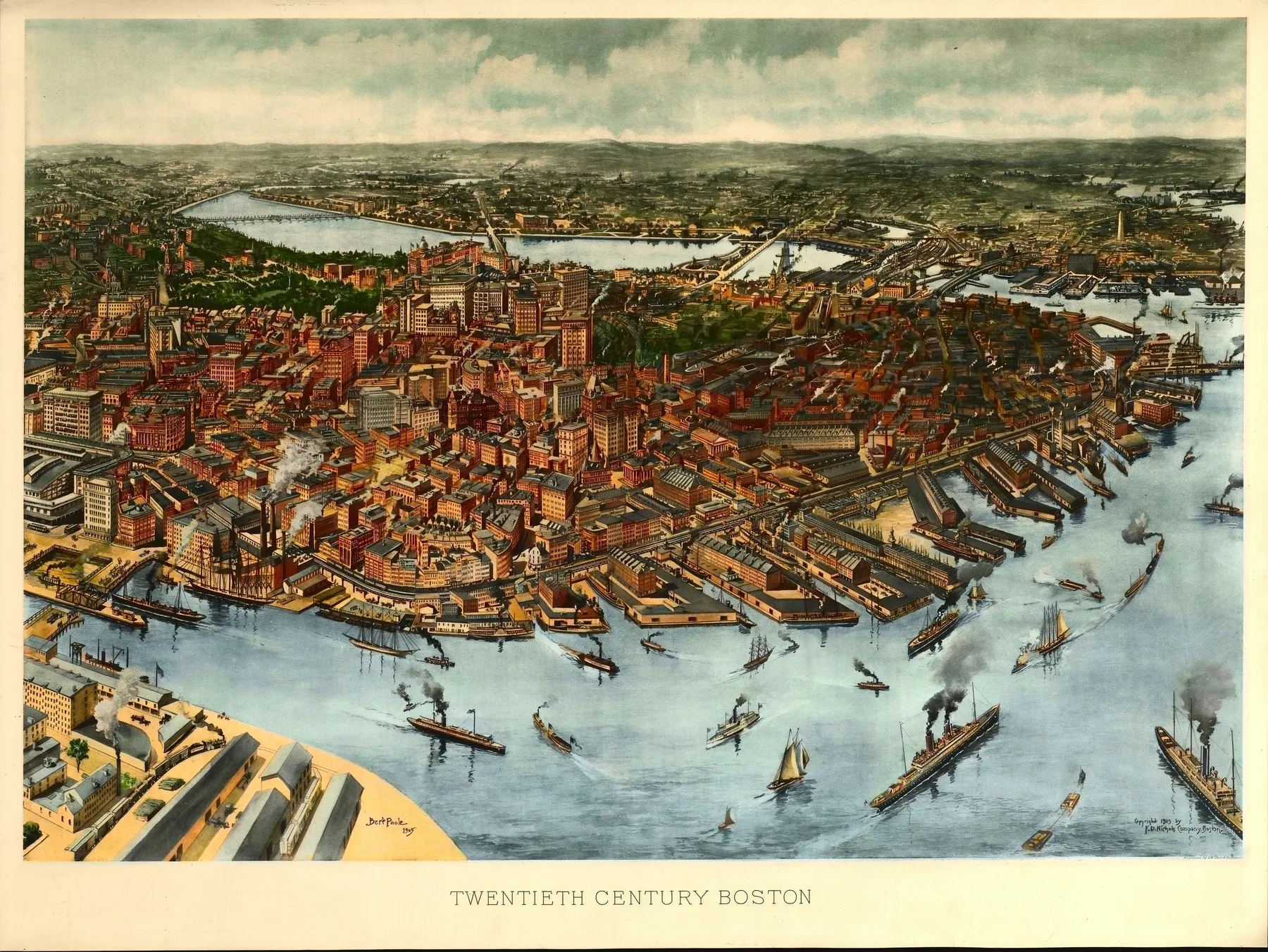 Historic panoramic map detail from Boston