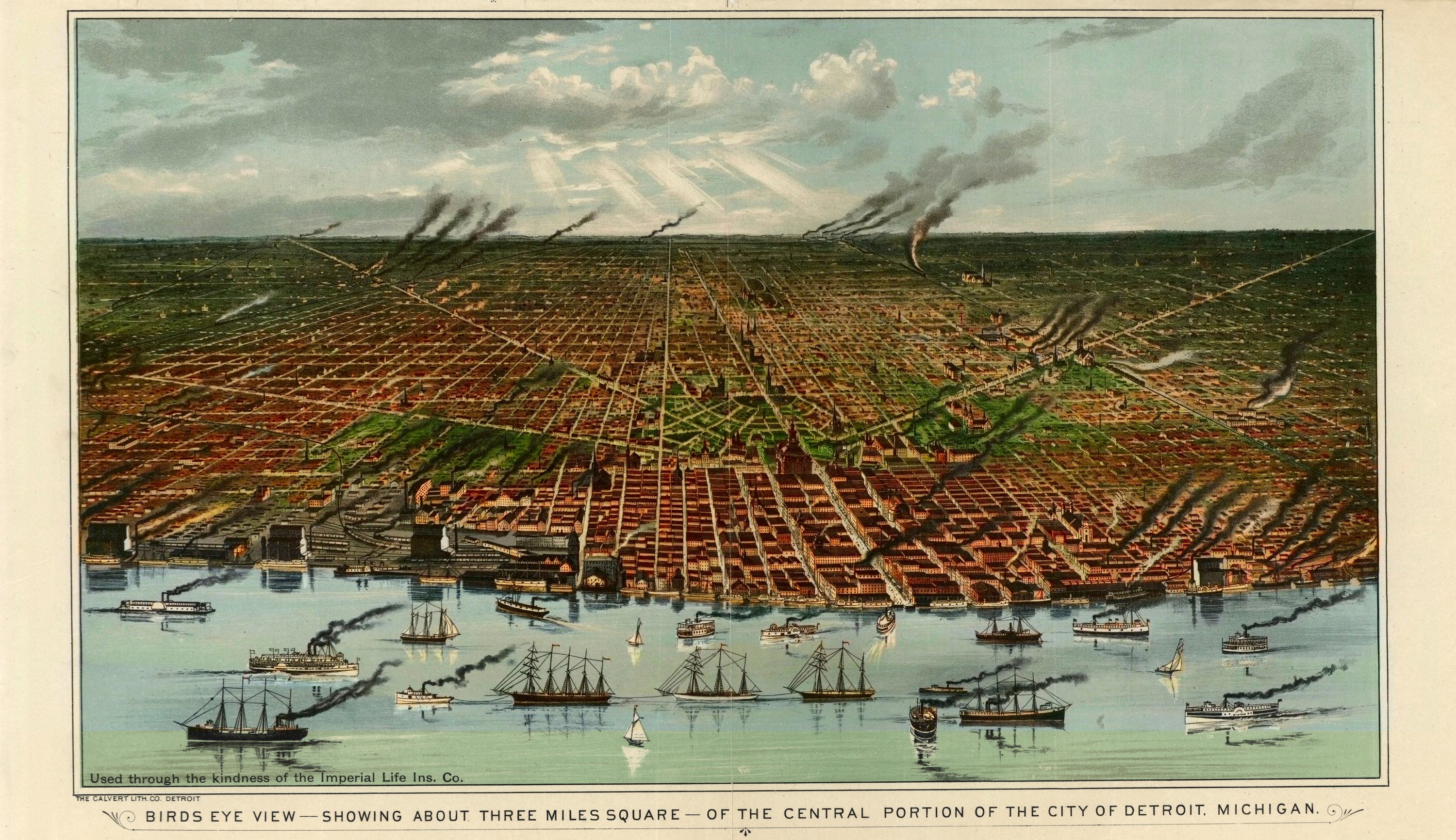 Panoramic map of Detroit, Michigan, 1889