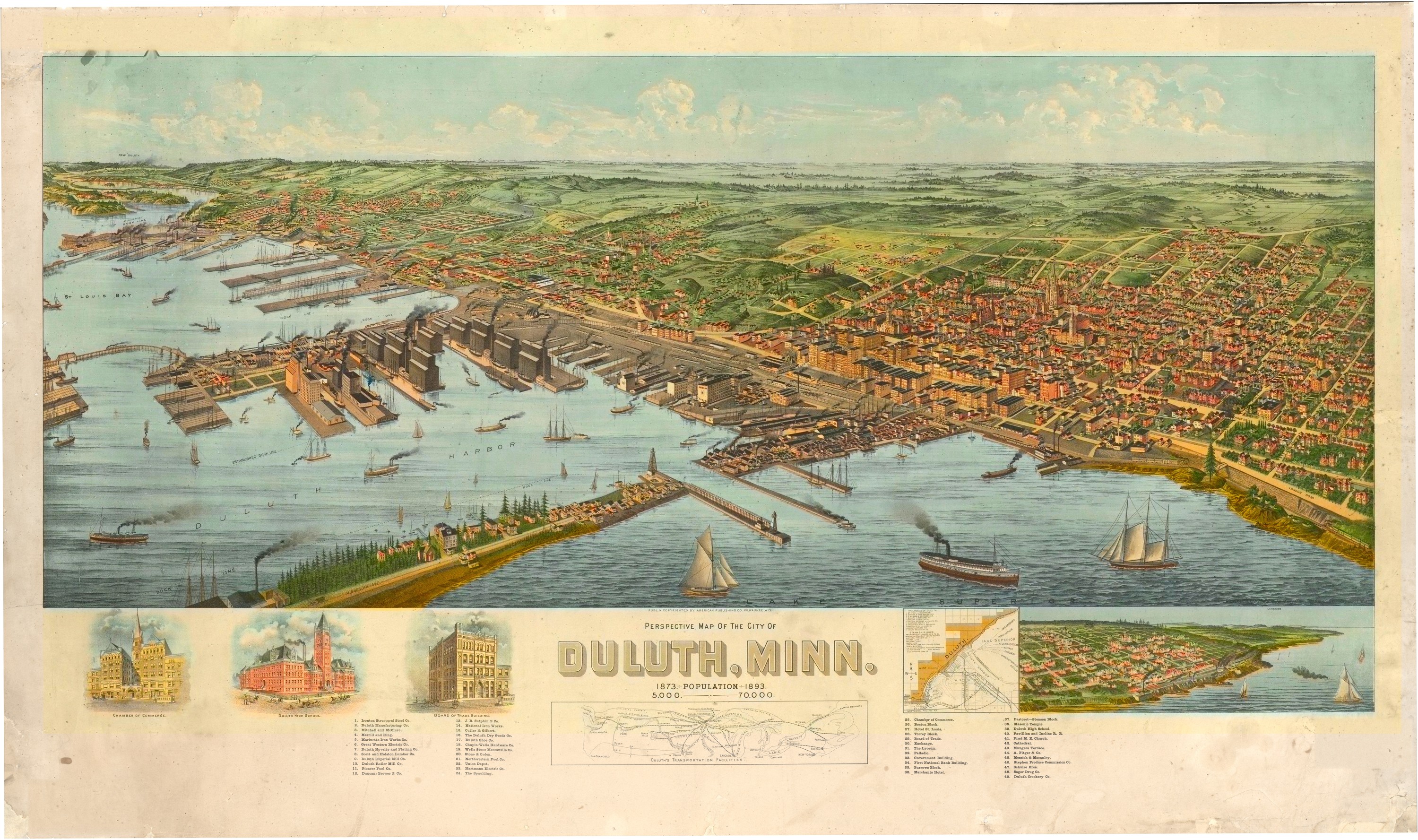 Panoramic map of Duluth, Minnesota, 1893